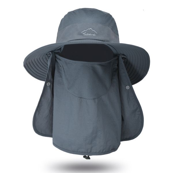 Chapeaux à large bord seau soleil pour hommes femmes Protection UV extérieure avec couvre-visage cou rabat été pêche chasse 230509