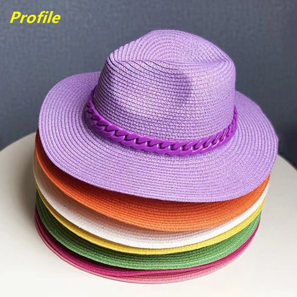 Large bord chapeaux seau chapeau de soleil macaron couleur acrylique accessoires extérieur paille écran plage 230504
