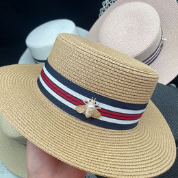 Chapeaux à large bord seau soleil femmes petite abeille Panama paille européen et américain rétro or tressé femme plage visières 230504