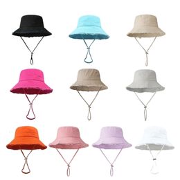 Chapeaux à large bord seau unisexe effiloché design chapeau été pêcheur pliable avec corde de menton réglable pour ami famille 230823