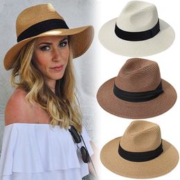 Brede rand hoeden emmer unisex Panama stro voor vrouwen mannen zomer strand zon hoed opvouwbare pet upf50 cowboy fedora hoed gangster 230821