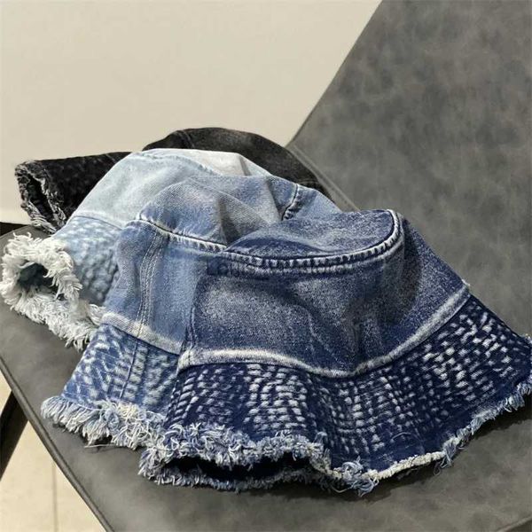 Sombreros de ala ancha Cubo Unisex borla lavada denim cubo sombrero vintage plegable algodón Panamá Bob Gorros playa al aire libre pesca sol H240330