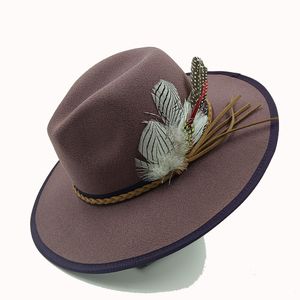 Large Brim Chapeaux Seau Vintage Fedora Chapeau Plume Hommes et Femmes Jazz Reliure Couleur Laine Mode Panama Église En Gros 230825