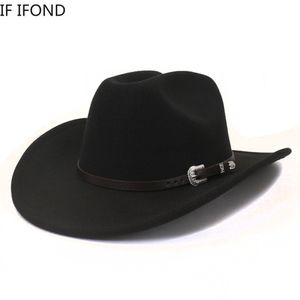 Chapeaux à large bord seau Vintage hommes Western Cowboy chapeau avec ceinture hiver automne retrousser Cowgirl Jazz église casquette Sombrero Hombre 230325