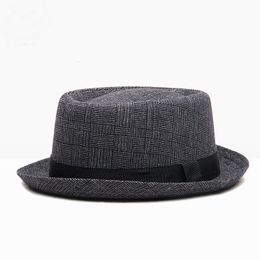 Brede rand hoeden emmer vintage varkensvlees taart mannen katoen en linnen fedora mans kerk kleine jazz trilby panama caps 230214