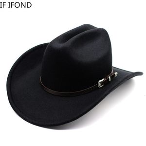 Chapeaux à large bord seau Vintage Western Cowboy Hat pour hommes Gentleman Lady Jazz Cowgirl avec cuir Cloche Church Sombrero Hombre Caps 230421