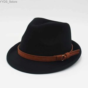 Chaps à bord large seau Bodet vintage laine noire triangulaire chapeau pour hommes robe élégante d'automne décontractée et unique Fedora Classic Church Jazz Womens Felt YQ240407