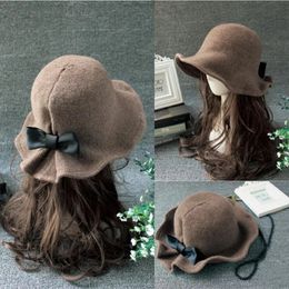 Sombreros de ala ancha cubo vintage lana señoras bombín sombrero moda arcos cuenca pescador mujer invierno negro café oscuro camello 231016