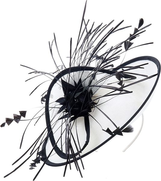 Chapeaux à large bord seau fête de mariage femmes Sinamay chapeau plume fleur fascinateurs pince à cheveux thé pilulier Derby Fedora église casque 230831