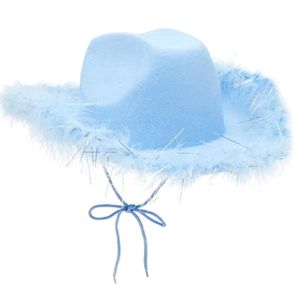 Sombreros de ala ancha Cubo Gorras de vaquero occidental Sombrero de vaquera azul para mujer Niña Tiara Fiesta de disfraces Fiesta Lentejuelas Borde de plumas Fedora 230822