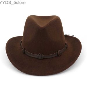 Chapeaux à bord large seau Western Cowboy Girl Fedora Hat avec bande de cuir pour hommes