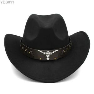 Chapeaux à large bord Seau Western Cowboy Hat Cowgirl Cap Laine Mélange Été pour Hommes Femmes Cosplay Accessoires Couleur Noir ou Marron 240319