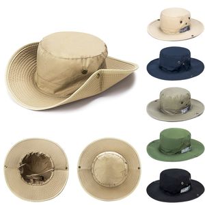 Brede rand hoeden emmer winddichte outdoor zomer heren hoed vissen wandel mannen anti uv zon cap bescherming panama safari jagen sunhat 230515