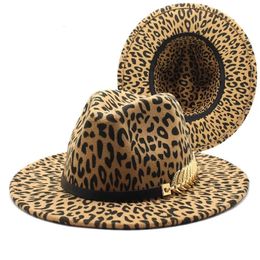 Brede rand hoeden emmer winter fedora hoeden voor dames mode platte brede panama wolvilt jazz fedora mannen luipaard goth top bruiloft hoed 231216