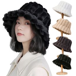 Brede rand hoeden emmer winter unisex harajuku namaakbont vissen visser hoed buiten warme bob panama cap voor vrouwen dame dikker casual caps 230915