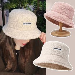 Sombreros de ala ancha Cubo Mujeres Cordero Lana Sombrero Invierno Cálido para Mujer Dama Espesar Tapa Plana Unisex Hombres Panamá Pescador al aire libre Gorras 230915