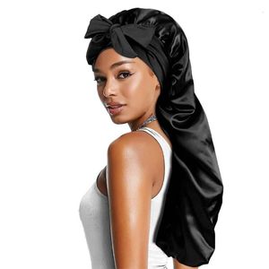 Chapeaux à large bord seau femmes long surdimensionné satin élastique bonnet de couchage avec ruban respirant bonnet de couchage turban sommeil chapeaux bandanas 230907