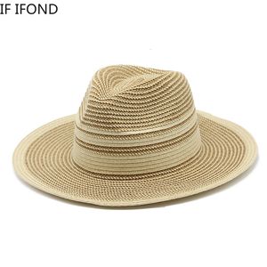 Large Brim Chapeaux Seau Femmes Naturel Paille Soleil Mode Été Bikini Avec Plage Dames Élégant Église Vacances Panama 230325