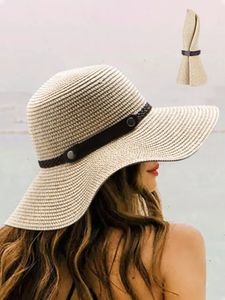 Chapeaux à large bord seau femmes chapeau de soleil en paille classique plat plage été protection style cowboy enroulé compressible Panama 230729