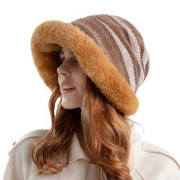Ampla borda chapéus balde mulheres inverno estilo étnico senhora pescador chapéu feminino moda pelúcia quente à prova de vento earflap panamá bonés para 231113