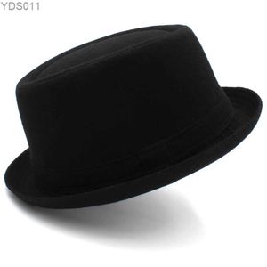 Brede rand hoeden emmer dames zwart wol gemengde varkensvlees hoed fedora trilby sunhat jazzfeest outdoor reisstraatstijl maat ons 7 3/8 uk l yq240403