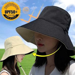 Brede rand hoeden emmer Womens dubbelzijdig opvouwbare emmer hoed zomer zonneklep visser UV-bestendig brede Gorra emmers 24323