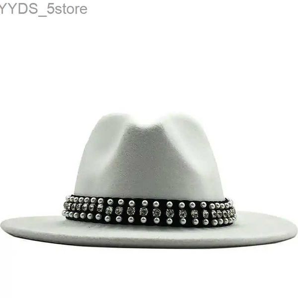 Largeurs chapeaux à bord seau pour femmes hommes chauds laine Feel Fedora panama chapeau boucle jazz triangle fête formelle rose blanc yq240407