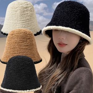 Chapeaux larges seau femmes hiver chaud épais tricoté chapeau agneau polaire laine bonnet casquette mode Panama pêcheur casquettes slouchy peluche crâne bonnet 231130