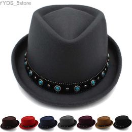 Brede rand hoeden emmer dames wol diamant top pig pie hoed fedora trilby sunhat street street style klassieke reisgrootte us 7 1/4 uk l yq240407