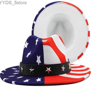 Wide Brim Hats Bucket Womens laine vintage gangster trilby drapeau américain Feel Fedora Hat 7cm gentleman Elegant Four Seasons Jazz YQ240407