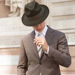 Brede rand hoeden emmer wol fedora hoed unisex volwassen mode trilby populaire hoofddeksels heren yq240407