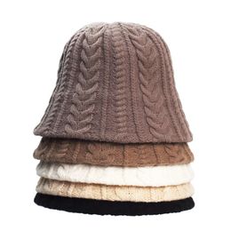 Brede Rand Hoeden Emmer Wol Hoed Koreaanse Mode Japanse Retro Herfst Winter Gebreide Panama Cap Visser Meisje Fedora Dames Zwart 230927