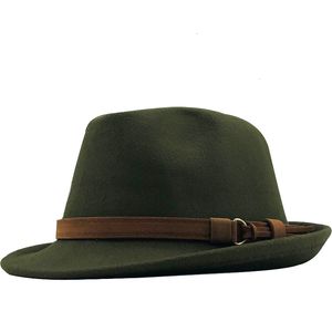 Sombreros de ala ancha Cubo de lana Mujeres Hombres Sombrero Fedora para el invierno Otoño Elegante Lady Gangster Trilby Felt Homburg Church Jazz 5558CM ajustable 230821