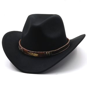 Wide Brim Hats Bucket Wool Womens Mens Western Cowboy Hat For Gentleman Lady Jazz Cowgirl With Leather Cloche Church Sombrero Caps 230822