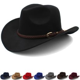 Chapeaux à large bord seau ceinture de café en laine hommes et femmes chapeau de cowboy occidental chaud en automne hiver 231027