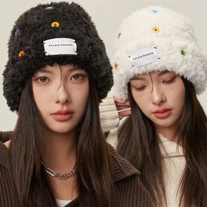 Brede Rand Hoeden Emmer Y2k Herfst Knop Pluche Vissershoed voor Vrouwen Breien Winter Warm Panama Mutsen Bowl Cap Namaakbont Losse Caps 230927