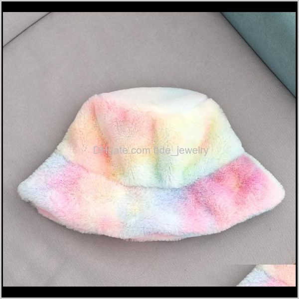 Chapeaux à larges bords Casquettes Chapeaux, Foulards Gants Mode AessoriesAutomne et hiver Ladys Chapeau de pêcheur Tie-Dye Arc-en-ciel Style peluche Casquette chaude douce