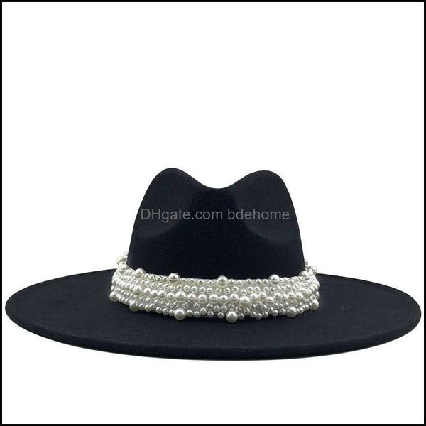 Chapeaux à large bord Casquettes Chapeaux Foulards Gants Accessoires de mode Nouvelles femmes Imitation laine Feutre Fedora Style britannique simple Super Big Panama Wi