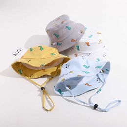 Chapeaux à larges bords Dessin animé dinosaure imprimé mignon bébé chapeau de pêche enfants enfant en bas âge été coton seau chapeau bébé infantile Panama coupe-vent chapeau de soleil P230327