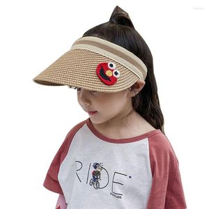 Brede rand hoeden cartoon zon vizier caps 2023 zomer panama kinderen straw hoed baby meisje kinderen bescherming buiten strand chapeau mz111-kid
