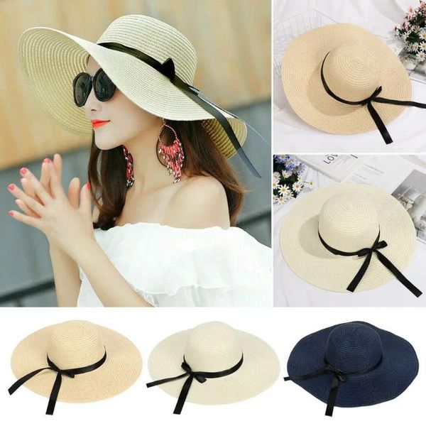 Chapeaux à large bord Casual Big Visières Chapeau de soleil pliable Chapeau de paille Summer Bow Beach