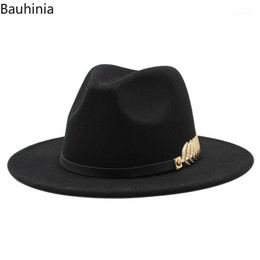 Brede rand hoeden Casual Gentleman Elegant Lady Winter Herfst Jazz Caps Women Men Wol Vintage Trilby Filt Fedora Hat 2021 1