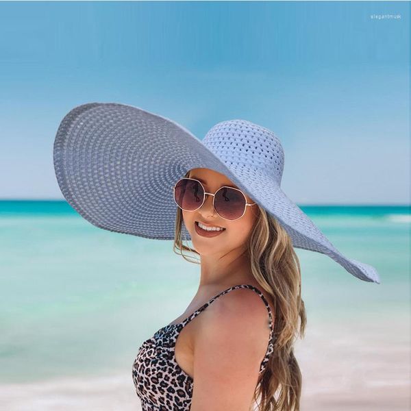 Sombreros de ala ancha Casual Sombrero de paja de gran diámetro 70 cm Estilo de verano plegable Sol Soporte de protección solar para mujer al por mayor