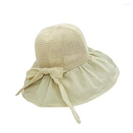 Brede rand hoeden chic visserijhoed packable grote bowknot opvouwbare vrouwen zomer anti-uv visser van visser cap zonbescherming