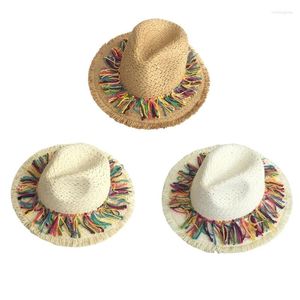 Hombras anchas de sombrero de paja mexicanos Starw Sombro Beach con colorido borde de borla jazzs Dropship