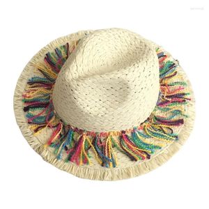 Brede rand hoeden Cinco de Mayo Straw hoed Mexicanen Starw Sombrero Beach met kleurrijke Tassel Fedoras Jazzs Dropship