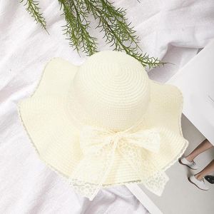 Chapeaux à large bord classique chapeau de soleil ruban nœud papillon décor pliable disquette tressé paille ombre mince été Costume accessoires