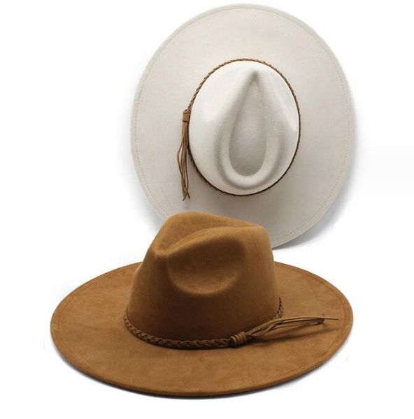 Sombreros de ala ancha Gamuza clásica 9.5 cm Sombrero Fedora para mujeres Hombres Iglesia Jazz Decorar Vestido formal Ca Drop Entrega Accesorios de moda S Dhn5Q