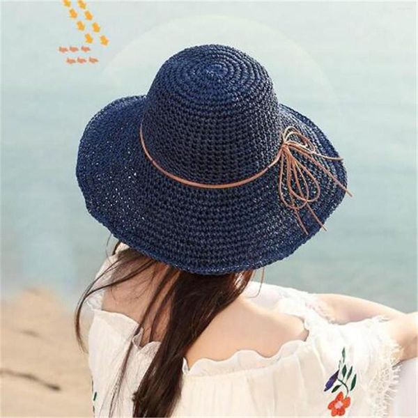 Sombreros de ala ancha Sombrero de rafia plegable Verano de las mujeres Playa de ala grande Playa Sur Viaje Floppy Cubo negro Sol Hombres Algodón