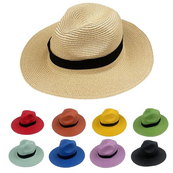 Chapeaux à large bord couleur plaine hommes femmes paille Panama bande soleil été chapeau de plage bricolage projet Base fête HatWideWide